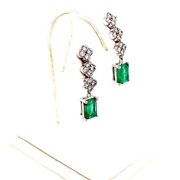 Natural Emerald Diamond Earrings 14 KT 2.13 TCW Certified $4,950 017932 - Picture 8 of 10